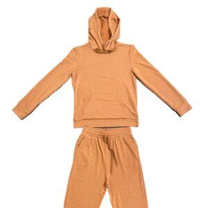 Brown Two Piece Sweatsuit with Hoodie, Fitted